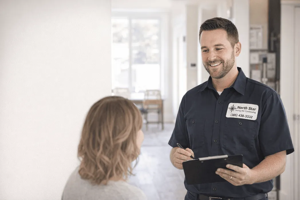 North Star Heating & Air Conditioning technician performing a home comfort consultation