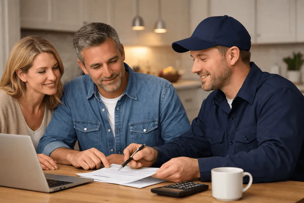 Homeowner discussing HVAC options with technician