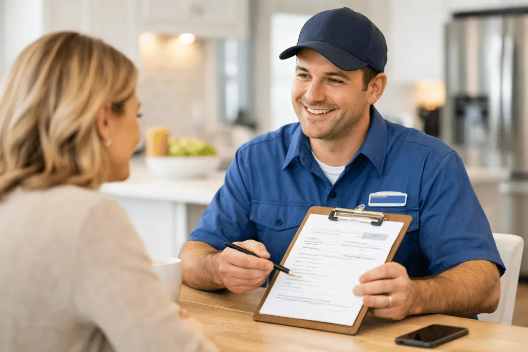 Technician reviewing estimate with homeowner